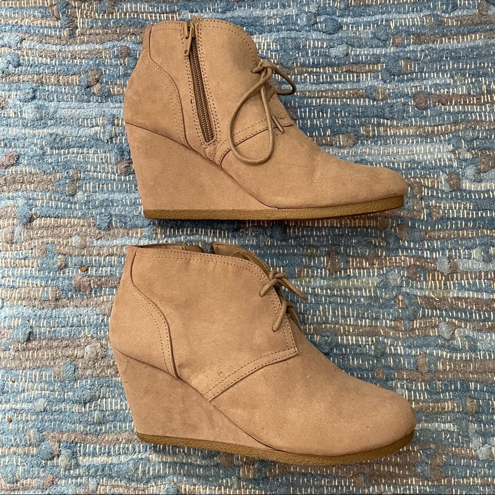 Taupe Wedge Booties